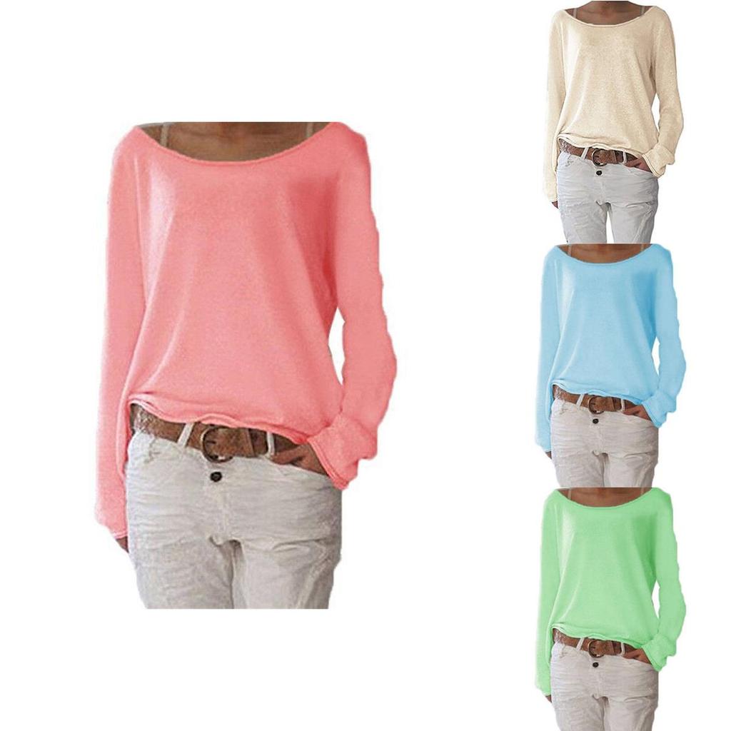 T-shirt in Cotone da Donna con Girocollo Manica Lunga Vestibilità Casual Morbido Comfort