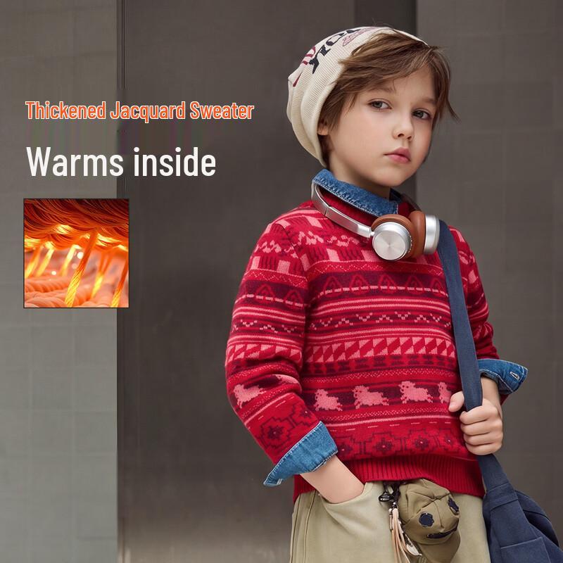 ASK JUNIOR Boys' Festive Red Winter Knit Sweater
