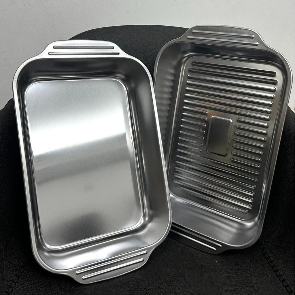 Stainless Steel Double Ear Deep Grilled Fish & Crawfish Barbecue Pan