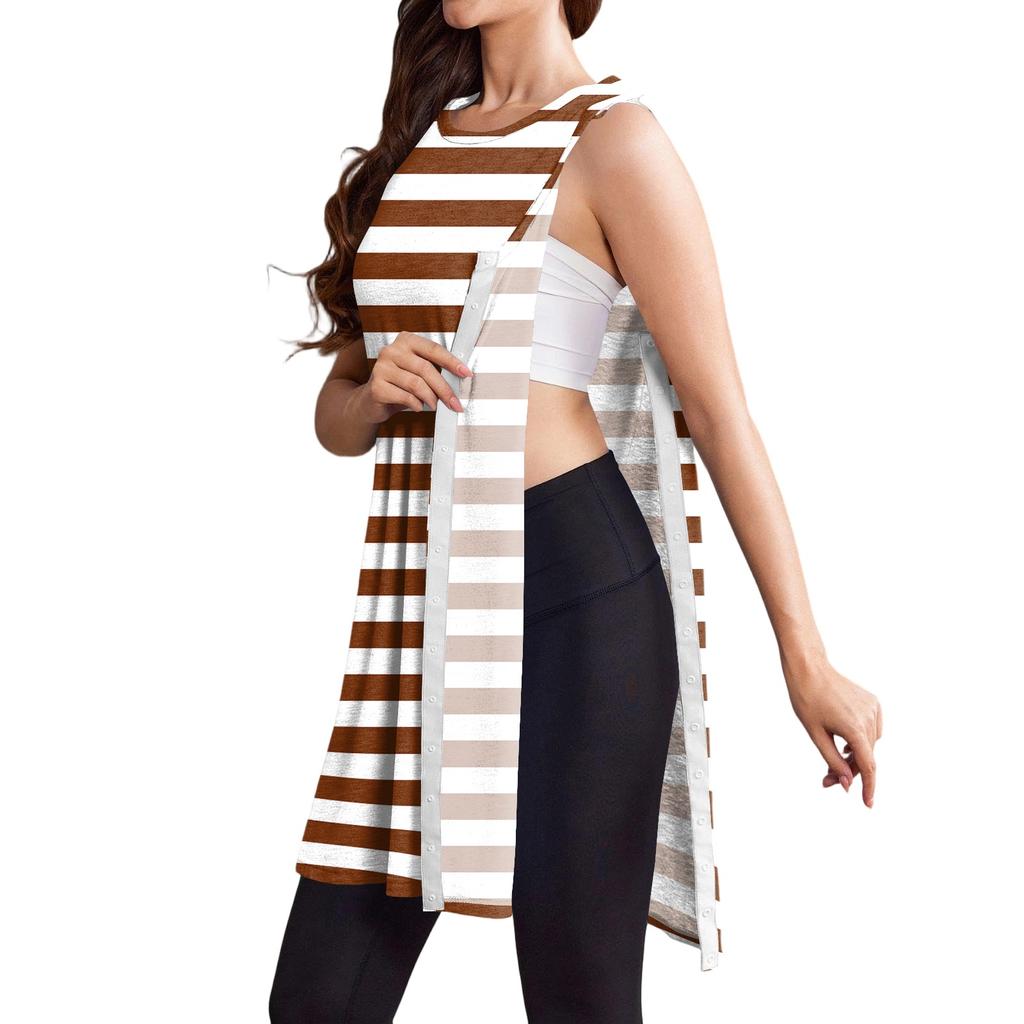 Post Surgery Dress for Women Fully Detachable Sleeveless Vest Dress Striped Pattern Medical Recovery Clothing Comfortable Fit