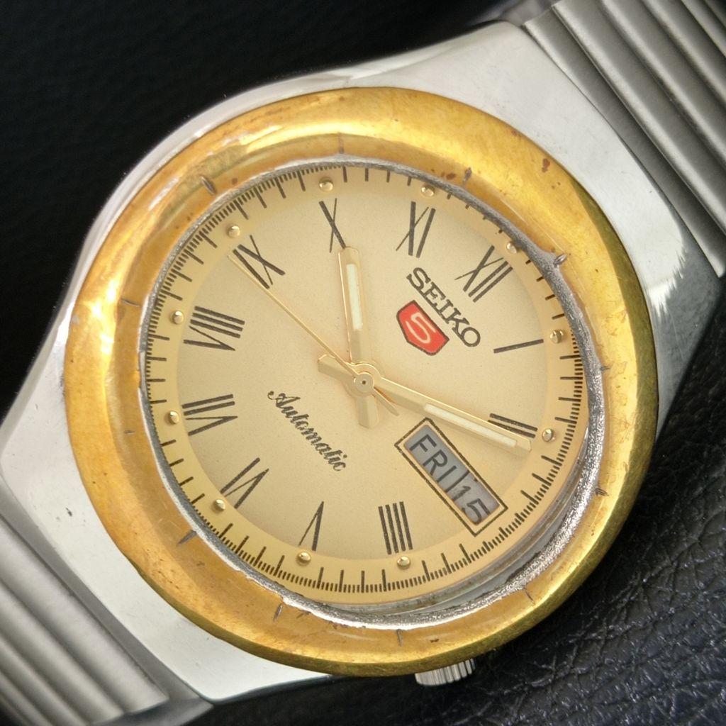 RARE VINTAGE SEIKO 5 AUTOMATIC 7009A JAPAN MENS GOLDEN DIAL WATCH A709534-1