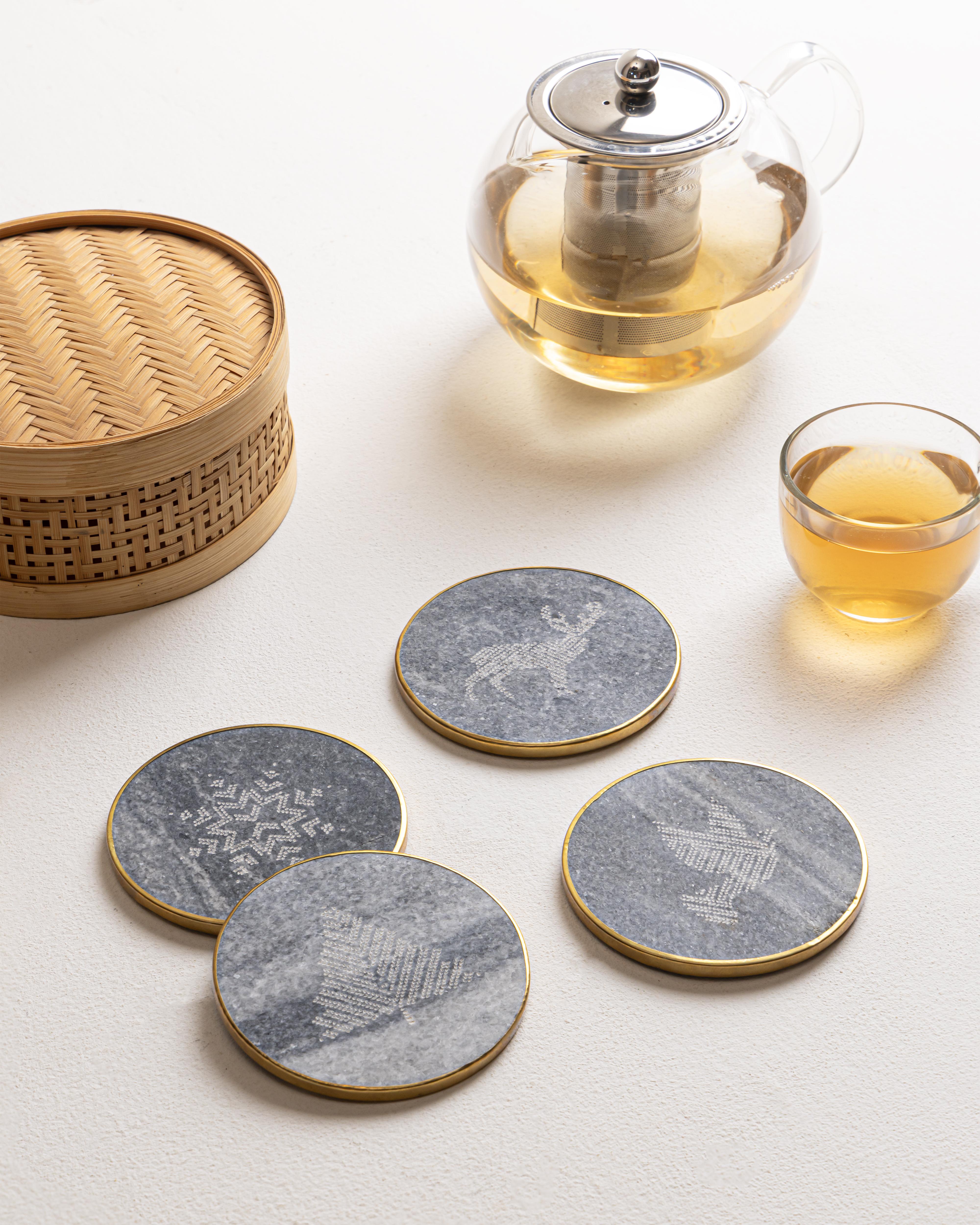 

Marble Coasters brass Christmas Theme серый