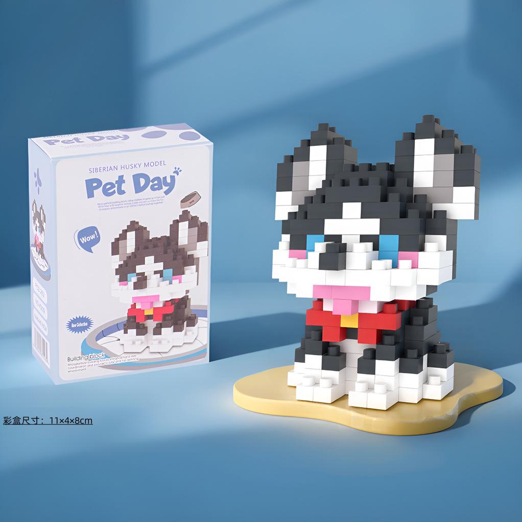 with box Pet cats building block cartoon cute doll puzzle assembly children's toy DIY table ornaments boys girls birthday gifts