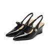 - Rear empty one-word wedge heel high heels pointed new rivets platform single shoes women