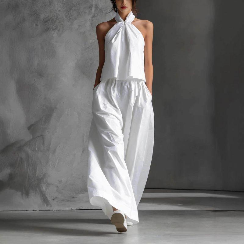 New Summer Loose Sleeveless Top Two-Piece Set White S