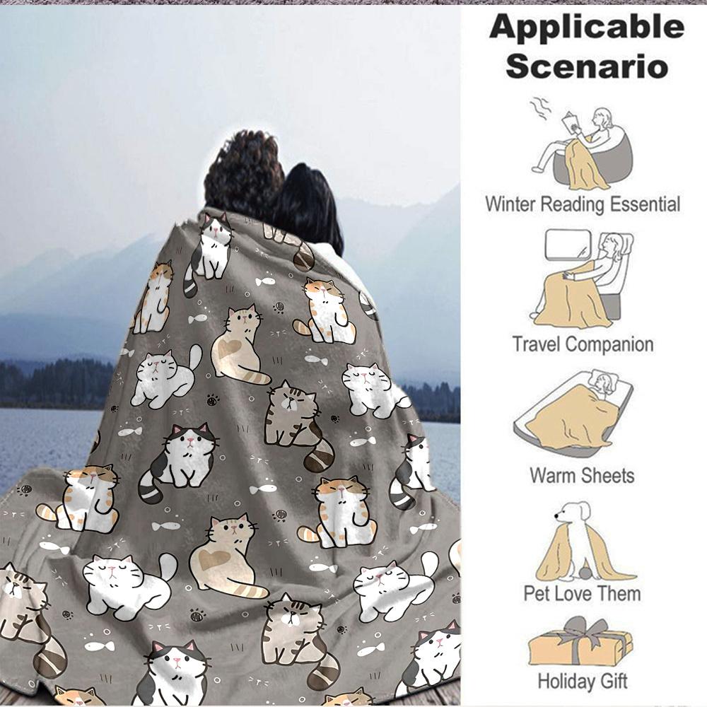 1pc Cats Pattern Lightweight Flannel Blanket, Comfortable and Warm Blanket, for Office and Camping Sofa Bed016