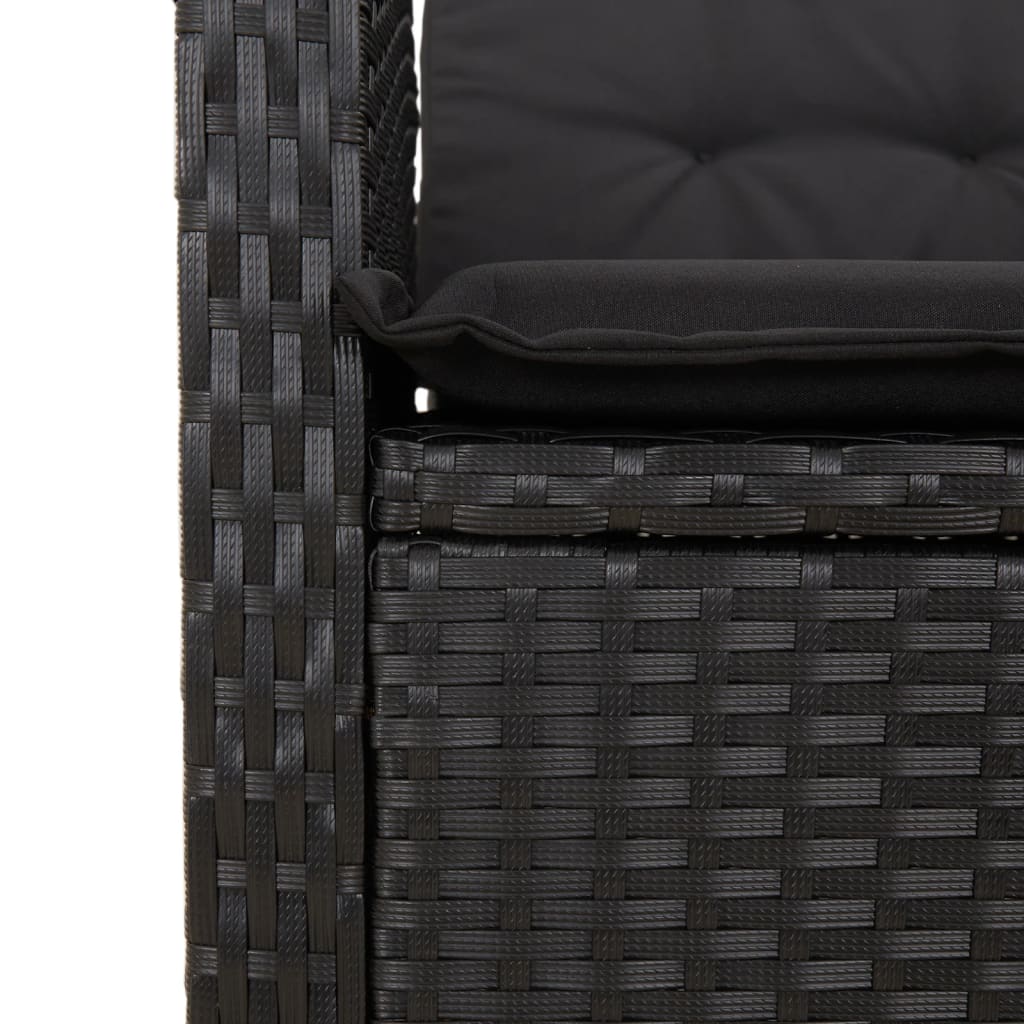 Vidaxl 3-Cz. Garden Furniture Set With Cushions, Black, PE Rattan