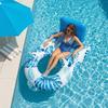 Inflatable Pool Float Mat with Mesh Seat Backrest Tropical Leaf Print Foldable Beach Lake Float Raft Water Lounger Adults Swimming Pool Sun Tanning
