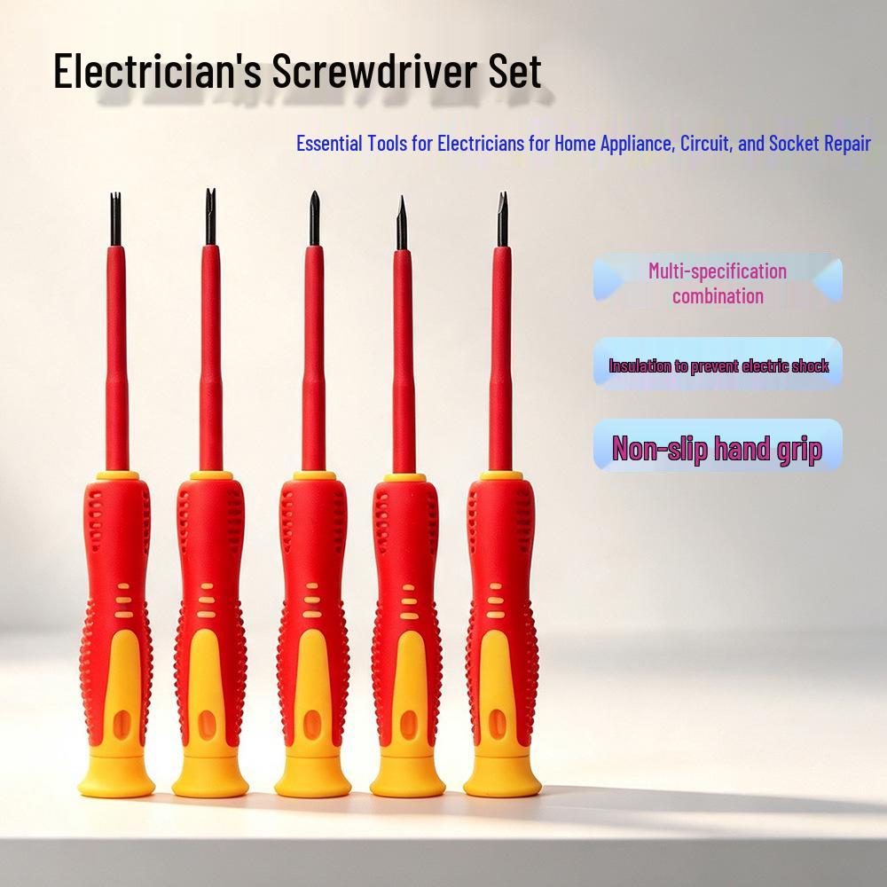 5-Piece Insulated Electrician's Screwdriver Set - Magnetic, Torx, Phillips, and Slotted