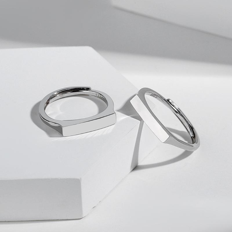 Stylish Sterling Silver Couple Rings Adornment Stylish Message Projection Rings Adjustable Rings In Sterling Silver