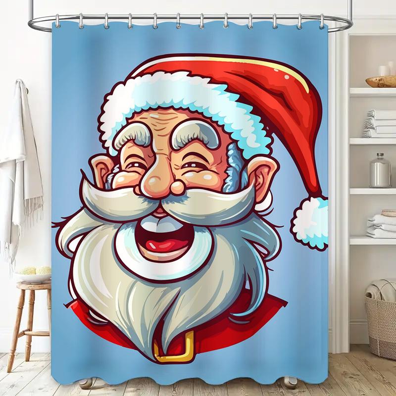 Tu Christmas Shower Curtain Santa Claus Festive Holiday Bathroom Decor Set Waterproof Holiday Decor Modern Farmhouse Xmas Gift