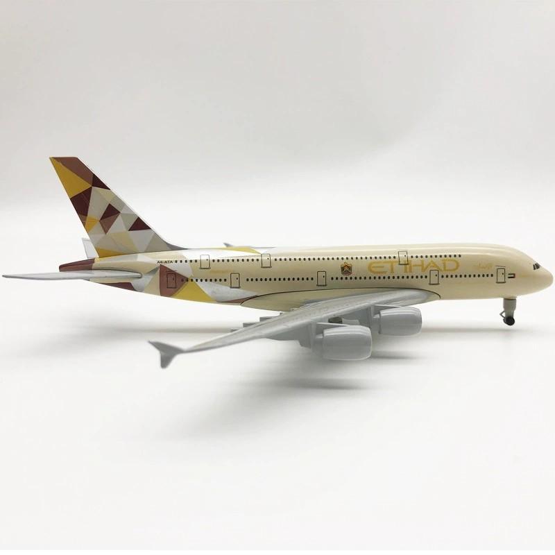 20CM A380 Etihad Airways Diecast Alloy Aircraft Model Model With Wheel Airplane Stand Collectible Display Decor