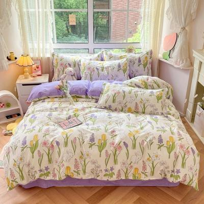 Cartoon 100% Cotton Bedding Set Duvet Cover with 2pc Pillowcase for Kids, Adult Single Double Bed Quilt Cover Sets Flower Print