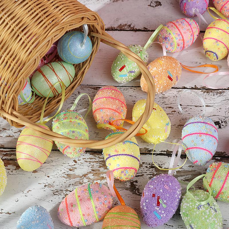 6Pcs Painted Foam Easter Eggs Ornament Decoration for Home Easter Tree Hanging Pendants Craft Basket Decor Kids Gift Favors 2025