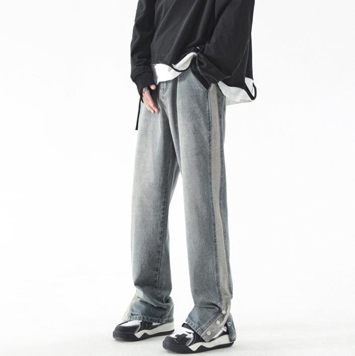 JYL Мужские джинсы Американский хай-стрит Застежка-молния Прямые Свободные Американский стиль Вайб Скейт Деним 2XL бездна