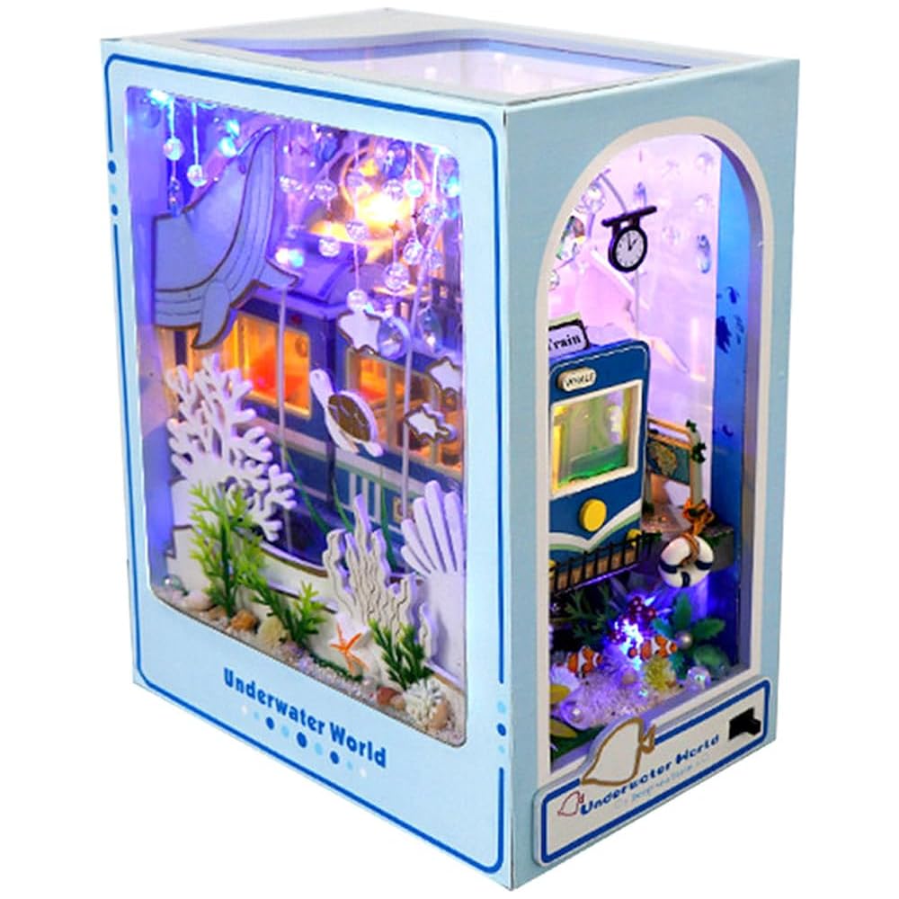 Moin Moin Dollhouse Miniature DIY Kit with English Instructions Aquarium Theme with LED Light 2310dh403