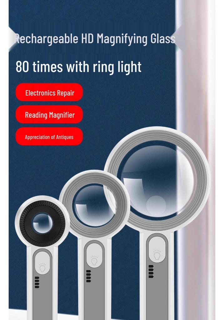 Rechargeable 80x LED Magnifying Glass: HD Magnifier for Reading, Electronics Repair & Jewelry Appraisal