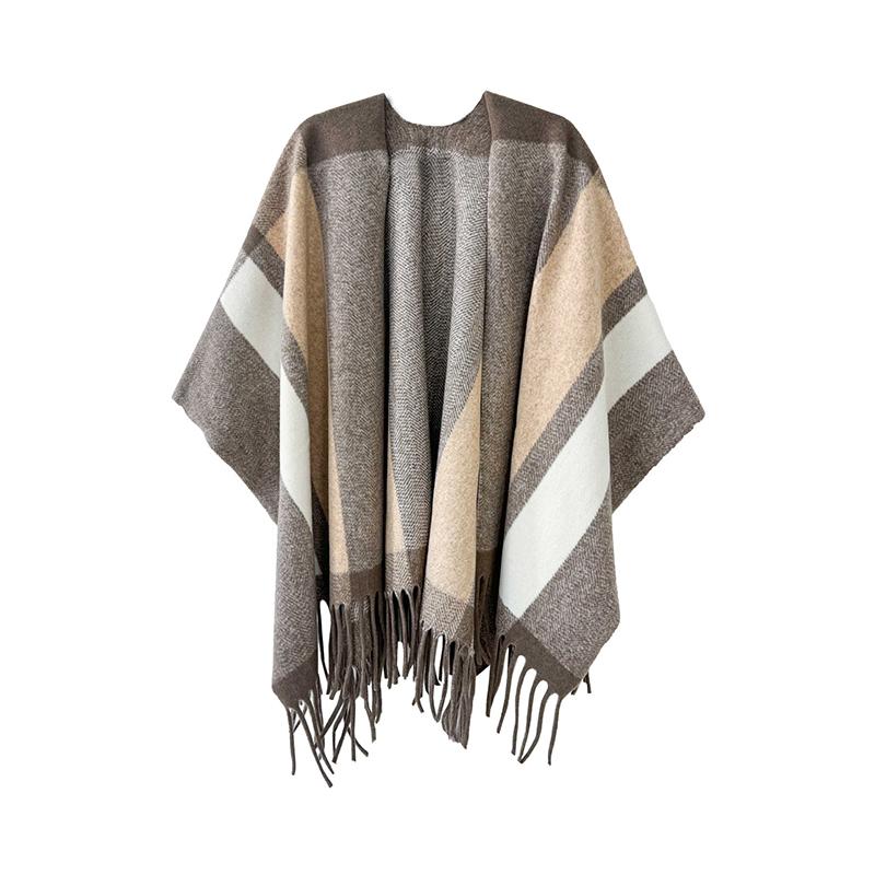 Women'S Travel Shawl Imitation Cashmere Tassel Slit Shawl Women'S Color Blocked Plaid Scarf Air-Conditioned Room Warm Cloak