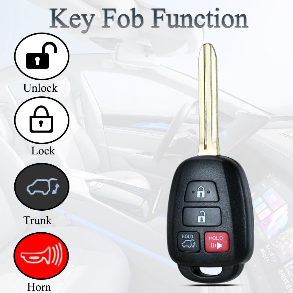 Key Fob Keyless Entry Fits for Toyota RAV4 Highlander Sequoia 2013 2014 2015 2016 2017 2018 Remote Control Key Replacement 4 Button GQ4-52T