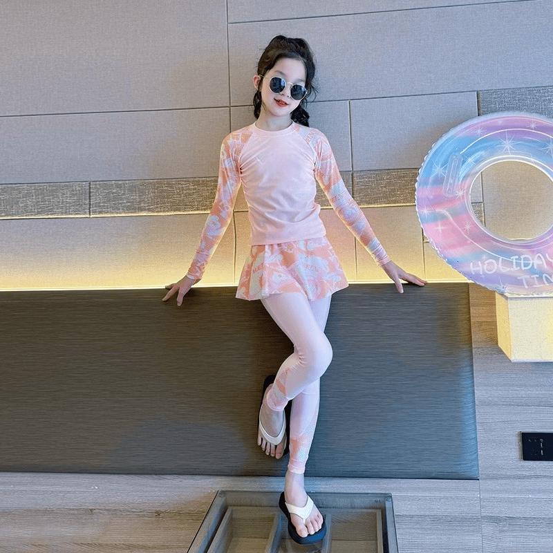 

Girls Long-Sleeve UV Protection Split Swimsuit