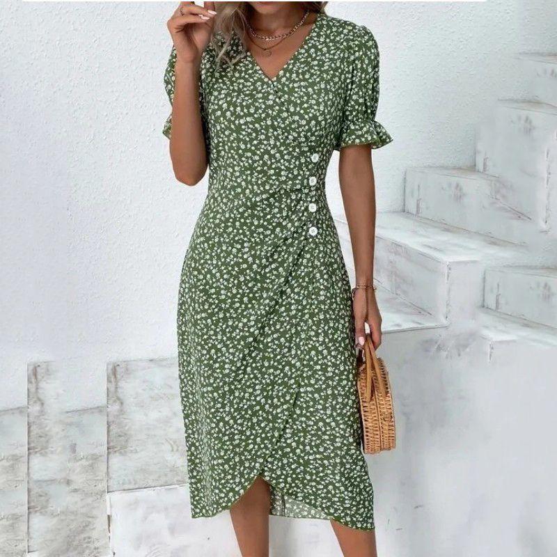 Printed Hem Irregularly Split Dress Print Hem Irregular Slit Dress