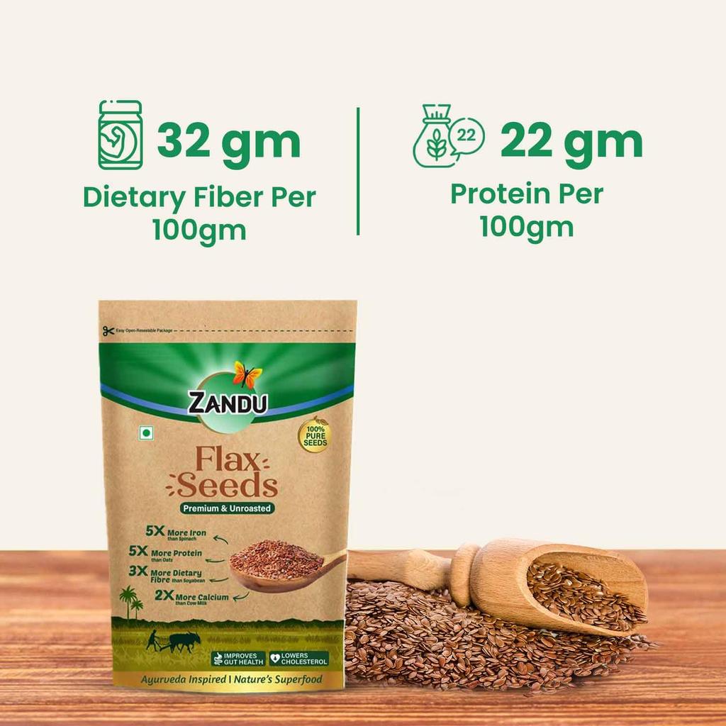 Zandu Raw Flax Seeds 200 g X Pack Of 3 Premium Natural Seeds High Fiber Plant Protein Omega 3 Superfood Resealable Pack