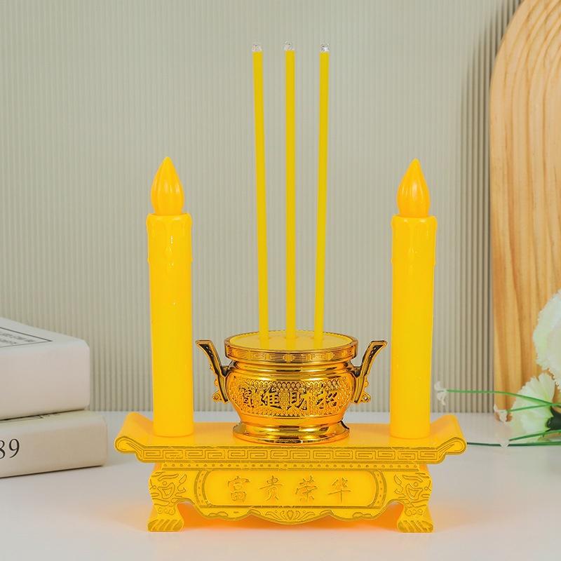 Vintage LED Electronic Candle Burner Flameless Candlestick Holder Resin Craft Ornament for Home Party Festival Decor