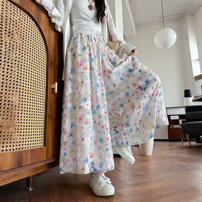 Farbe Knospe Culottes Sommerhose Damen dünn klein schmal Rock hohe Taille locker Eisseide weites Bein Hose