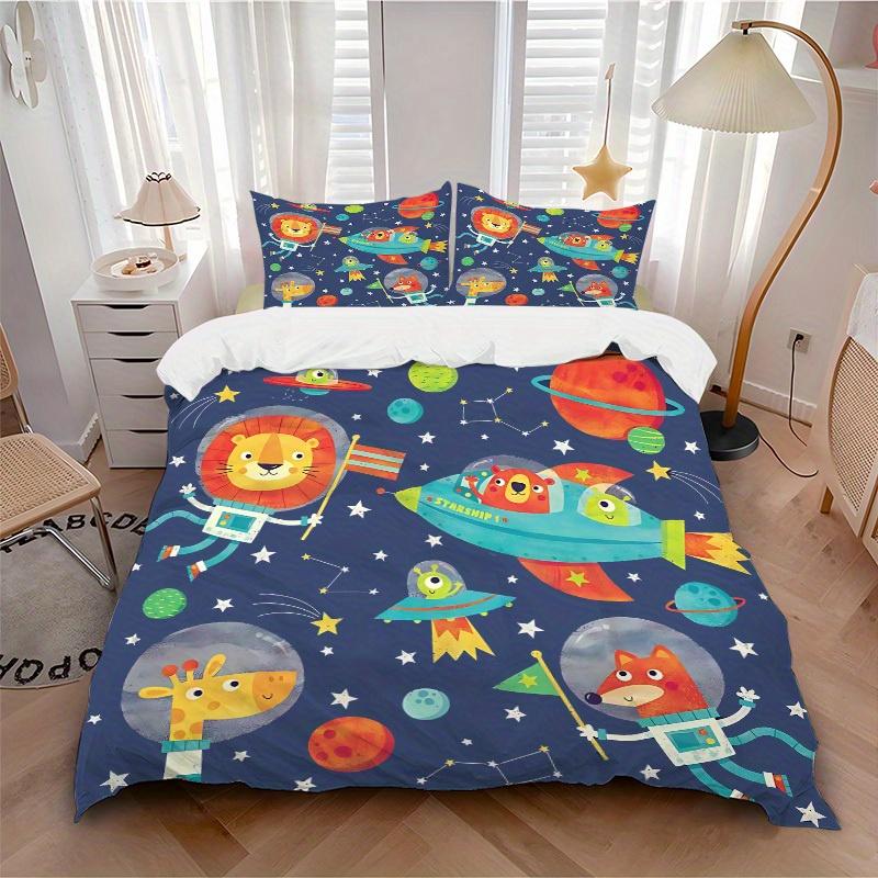 

3pcs Space Animals Soft Comfortable Bedding set, For Bedroom, Guest Room And Dorm, All - Season Use, High-Definition Printing106 135x200cm