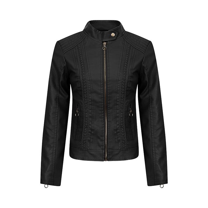 Slim leather jacket women s European and American style new explosion leather jacket PU leather jacket women s locomotive clothing spot M чёрный