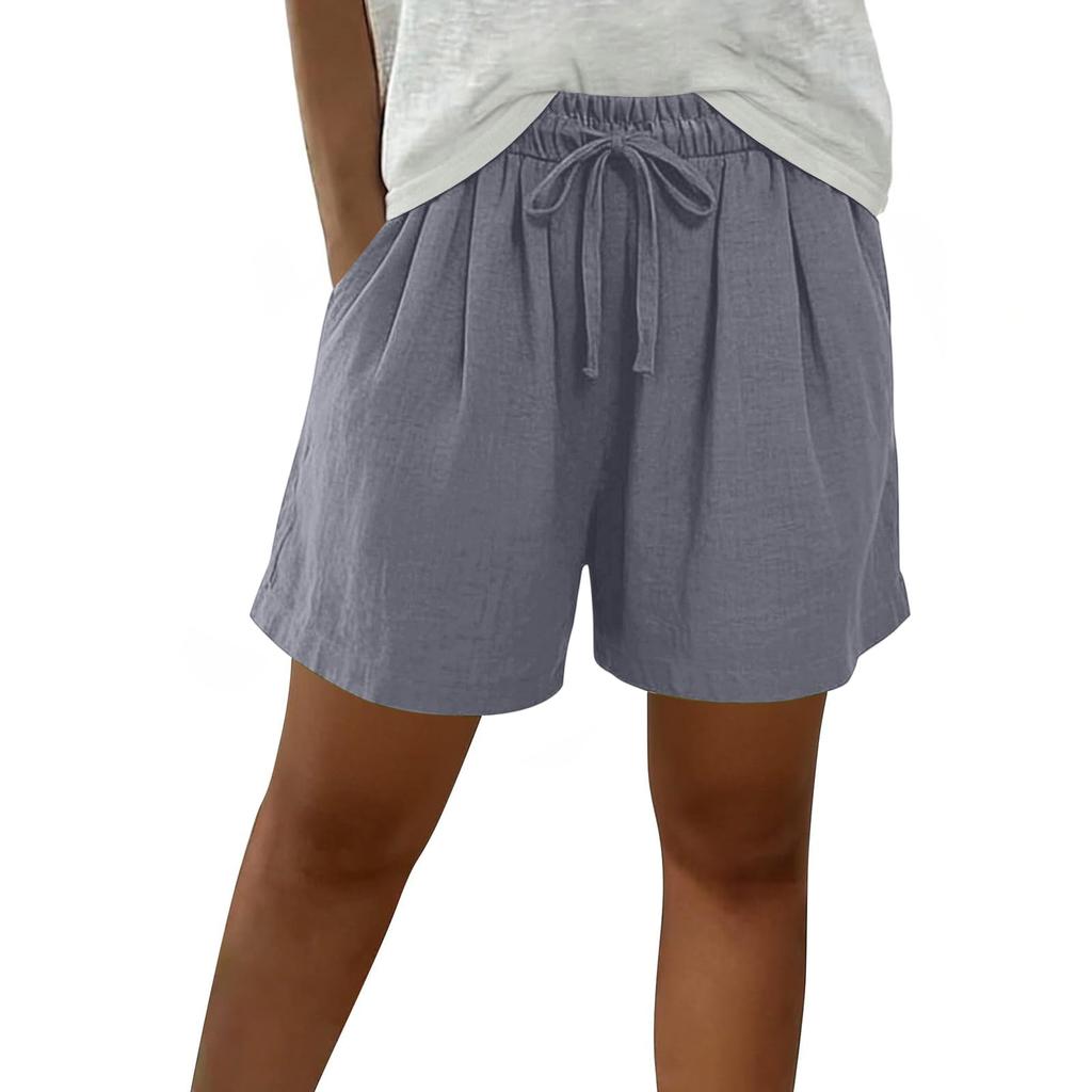 Damen Bermudashorts Mit Taschen Kordelzug Elastischer Bund Leinen-Shorts Lässige Strandurlaub Sommerkleidung
