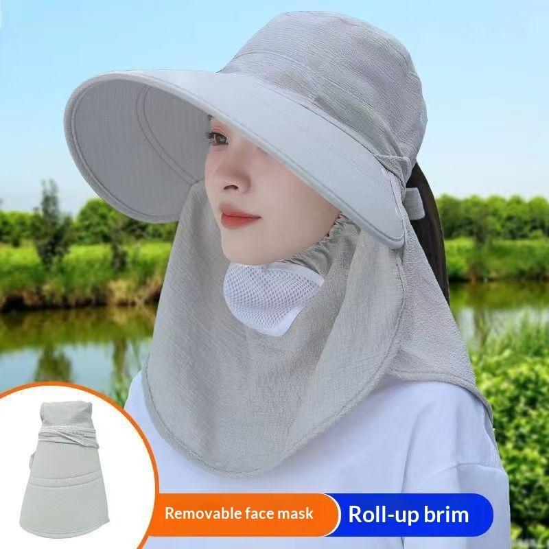 Καπέλο Αντηλιακό Αναπνεύσιμη Μάσκα Προσώπου Προστασία Λαιμού Ολοκληρωμένο Καπέλο Ηλίου Προστασία UV Εξωτερικού Χώρου Καπέλο Ηλίου Γυναικείο Καλοκαιρινό