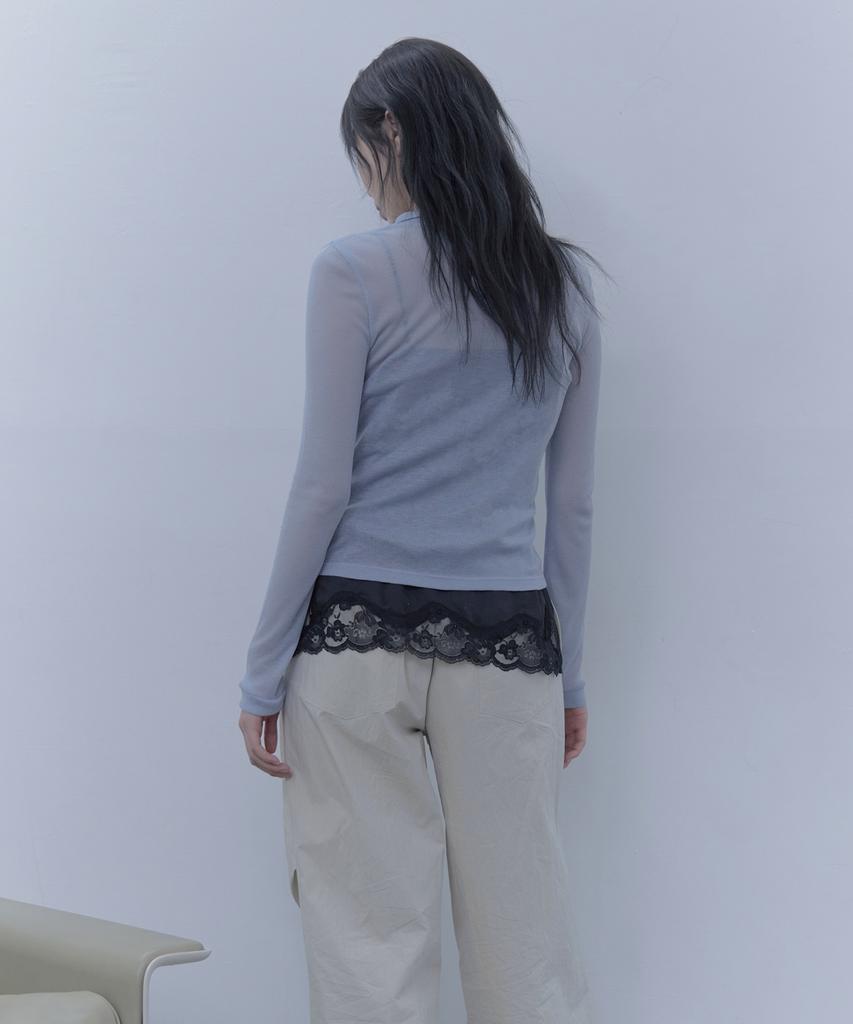 Haebeueoweil Sheer High-Neck T-Shirt (Bl)