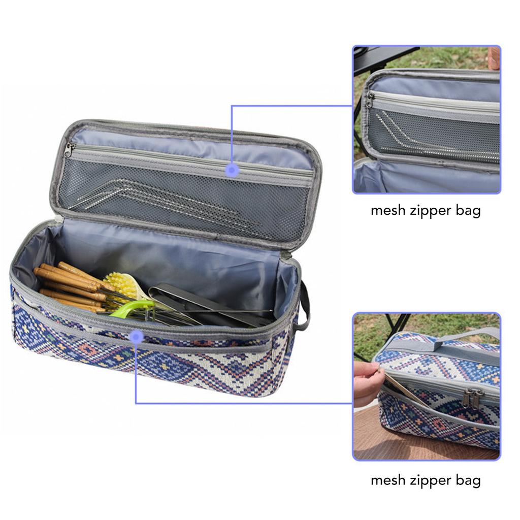 Camping Utensils Storage Bag Large Capacity Detachable Double   National   Tableware Bag with Handle for Outdoor