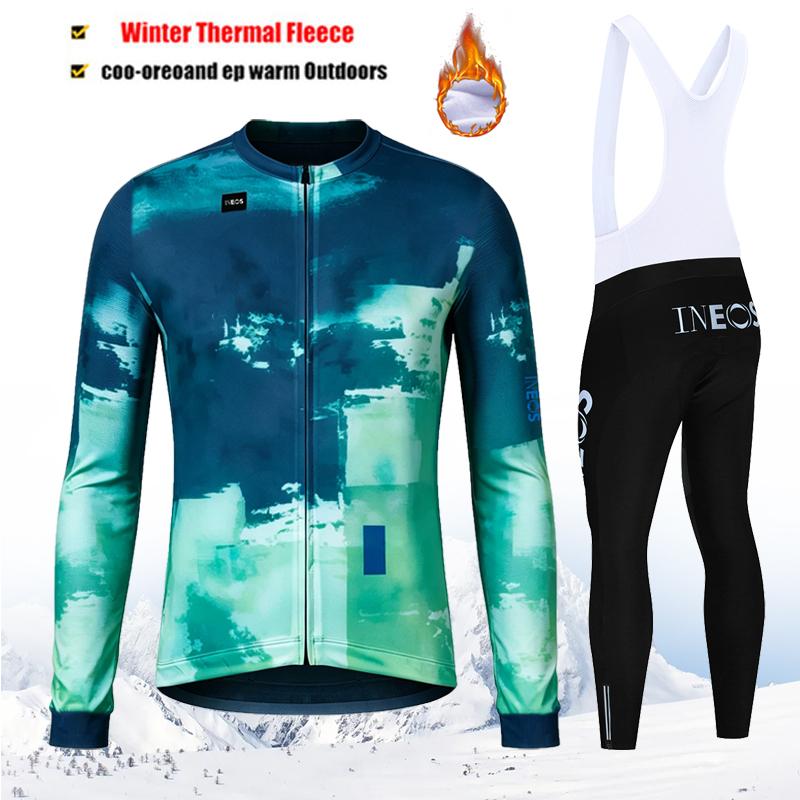 2027 INEOS Pro Team-Thermal Fleece Cycling Clothing Set for Men, Road, Mountain Bike, Bicycle Clothes, MTB Maillot, Winter, New