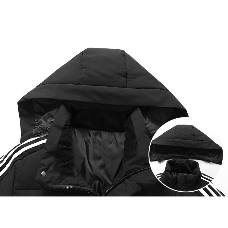 Men's Winter Long Three-stripe Down Jacket White Duck Down Thick Warm Coat