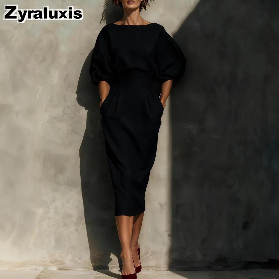 Spring/Autumn New Women's Clothing Set - Boat Neck Bubble Sleeve Top with High Waist Ruffled Skirt for Vacation
