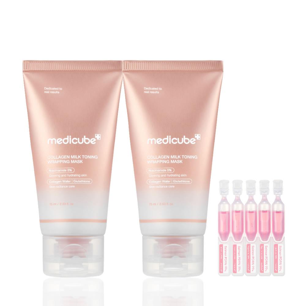 Medicube Collagen Milk Wrapping Mask, Firming & Radiance Care, 75ml (2-Pack + 5 Bonus Serum Samples)