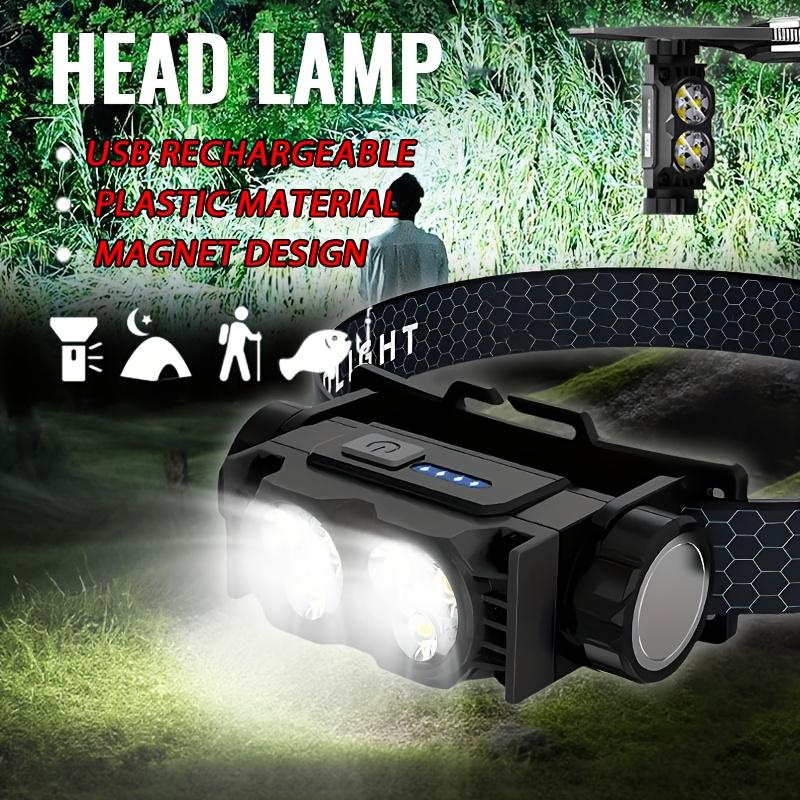 Multifunksjonell magnetisk bærbar arbeidslykt oppladbar hodelykt med 3-trinns justering for utendørs camping, løping og fiske