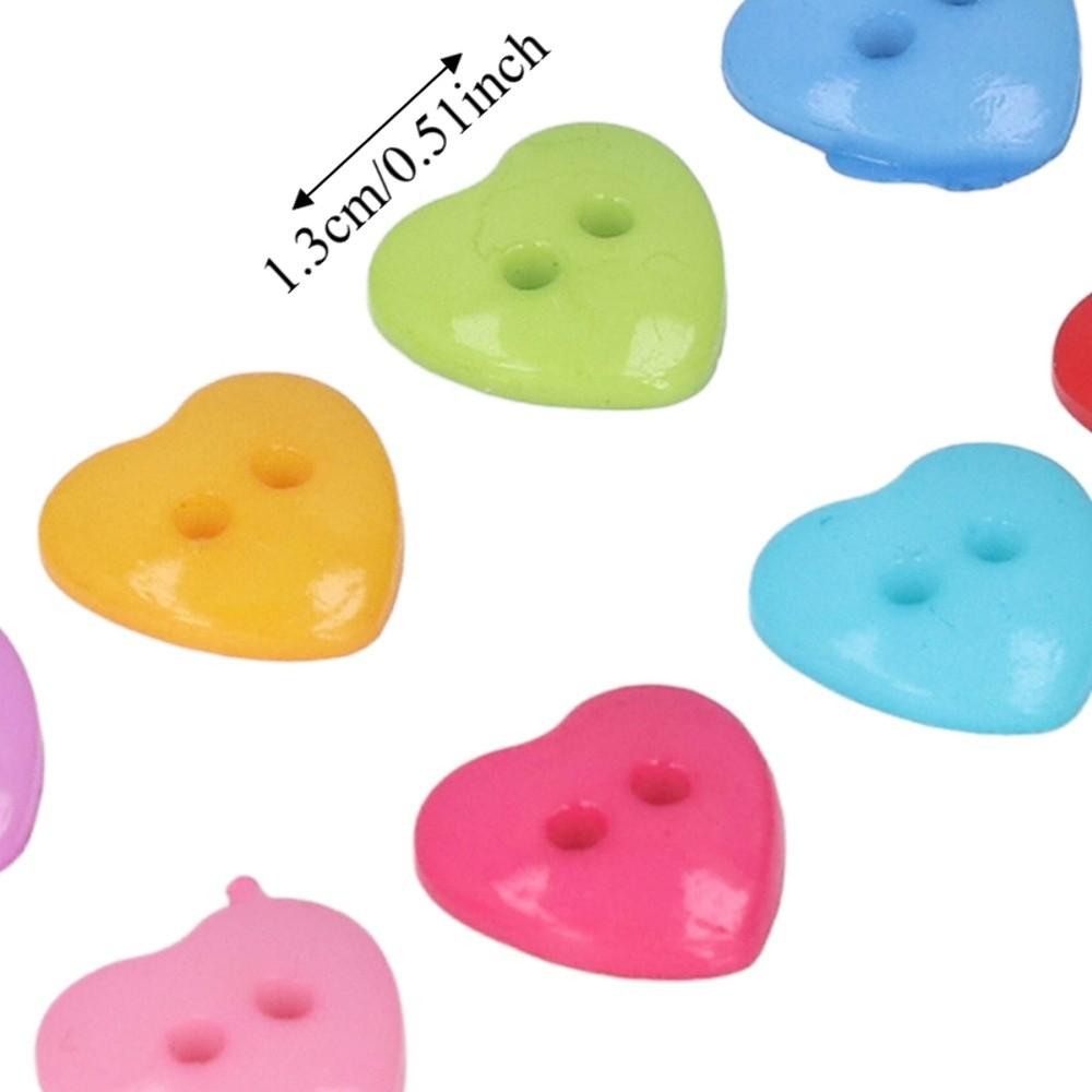 200pcs Multicolor Heart Shaped Buttons 2 Holes Resin Heart Buttons Decorative Buttons  For Sewing