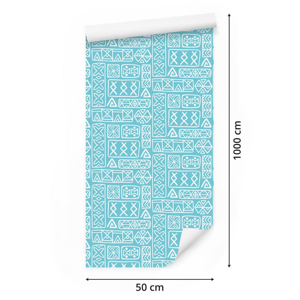 Polynesian Geometric Pattern Celadon Wallpaper 50x1000