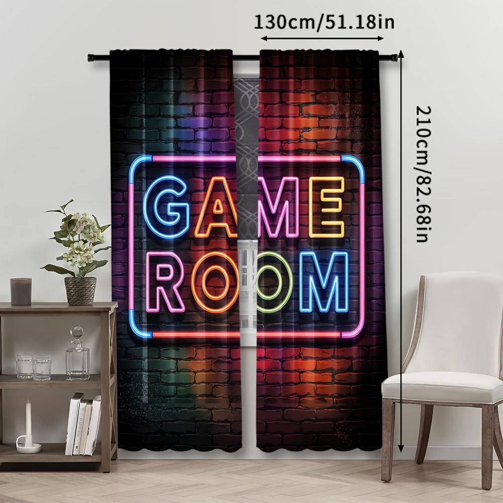

Set Of 2 Modern Polyester Game Room Curtains Semi Drapes Roller Embossed Red Brick Wall Print Machine Washab Curtain Light Filtering Made With Rod W100*H70(CM)-Grommet top&2PCS