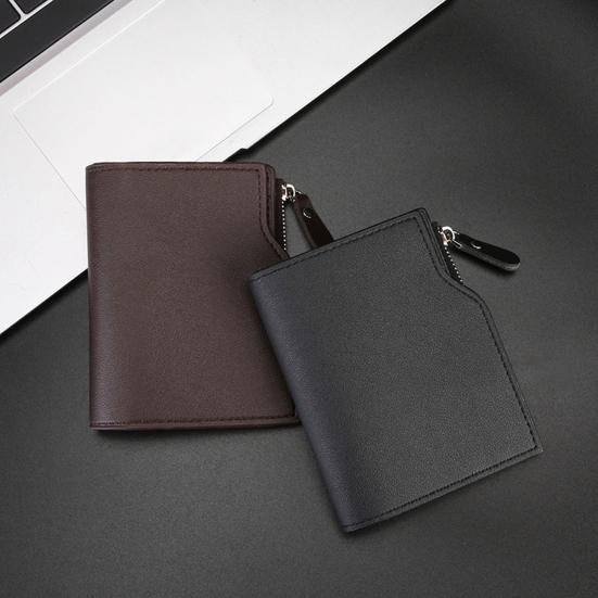 Men Short Card Wallet Slim Tri-fold Wallet Large Capacity Card Holder Cash Wallet with ID Window Zipper Coin Pocket Gift for Father Husband