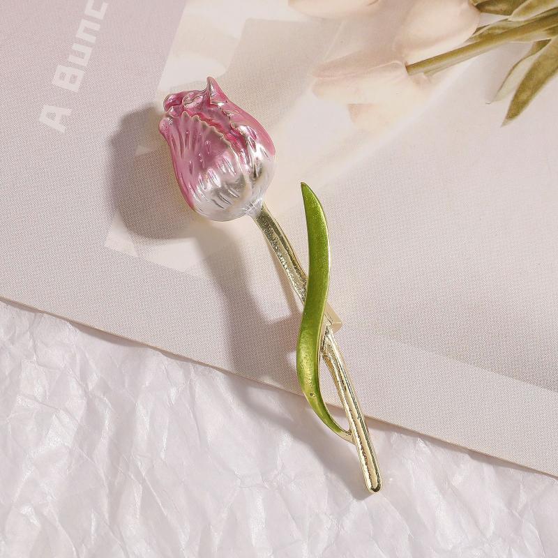 Gradient Pink Enamel Tulip Brooch Luxury Flower Pin Elegant Women Accessory for Bridesmaid Dress Wedding Party