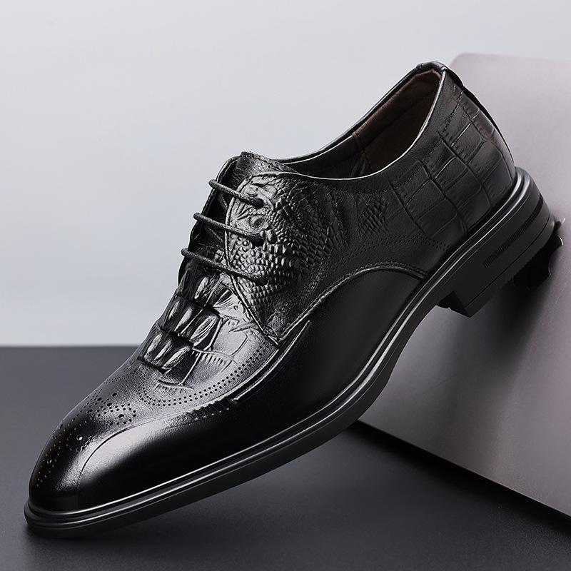 Strictly selected men's casual leather shoes crocodile pattern fashion platform leather wedding shoes British style business dress Wenzhou men's shoes