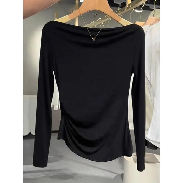 210G 92 cotton 8 elastane babes shoulder t-shirt women s autumn and winter wear 2025 new women S
