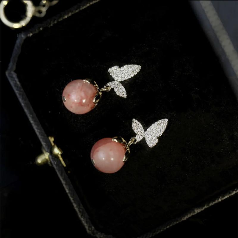 Korean Fashion Butterfly Earrings Earrings for Women Pink Opal Dangle Earrings Valentines Day Anniversary Birthday Jewelry Gift