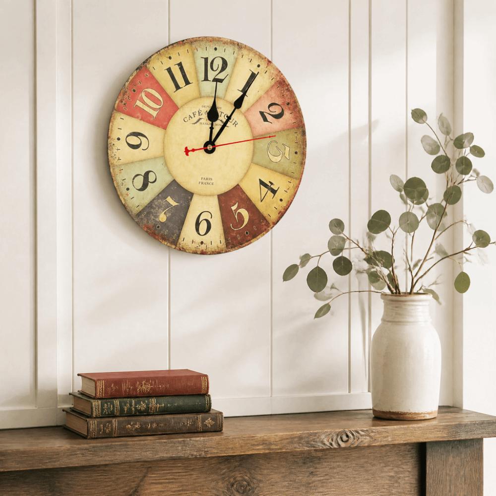 12 Inch Quartz Wall Clock Battery Operated Retro Wall Clock Colorful Wooden Wall Clock For Home
