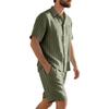 Summer Linen Suit Men's Striped Jacquard Loose Short Sleeve Shirt Beach Shorts Two-piece Set