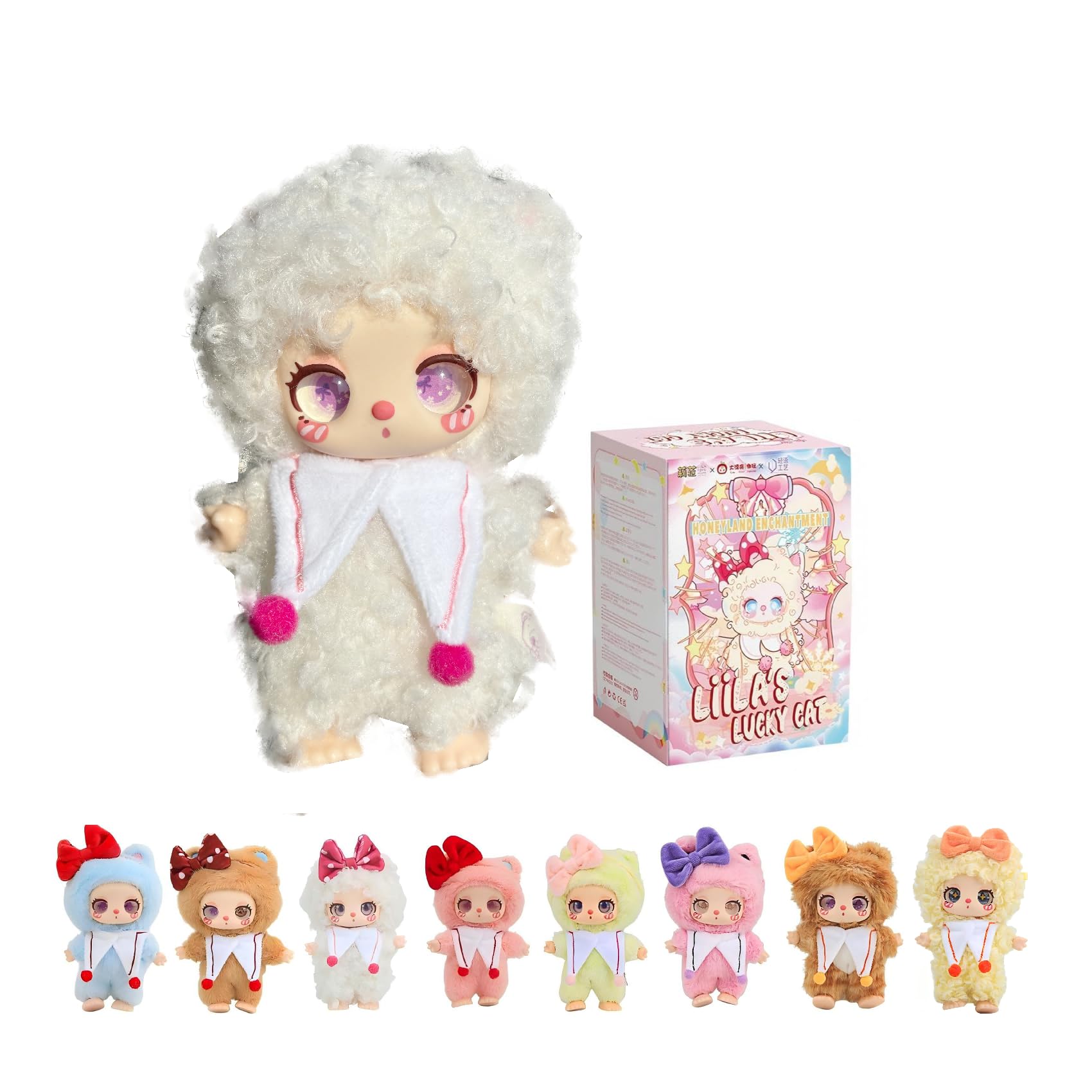 

Liila Toys Плюшевая игрушка-талисман 3-го поколения Частично кудрявый материал Дизайн с большой лентой 9 видов Обычные 1 случайный Оригинальный, и (8 + Секрет) [1